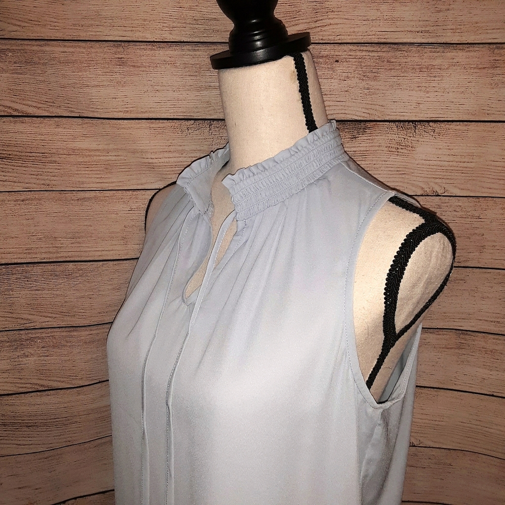 Ann Taylor Light Blue Smock Tie Neck Blouse.